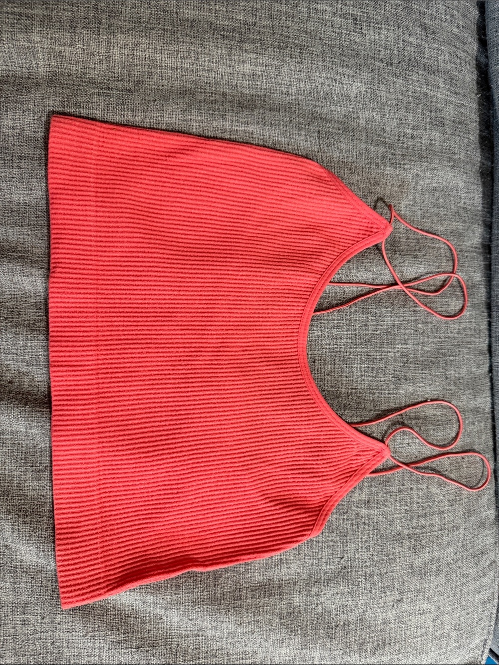 Red Ribbed Strappy Crop Tank Top - Women